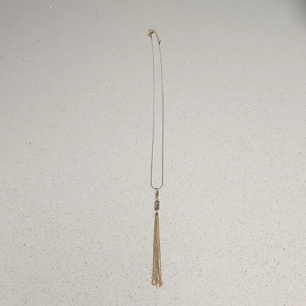 Maurices Gold & White Necklace with Tassle and Faux Diamond